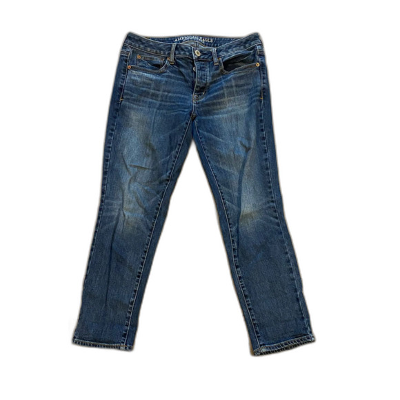 American Eagle Outfitters Cropped Denim Jeans ~ Sz 4 ~ Blue ~ Mid Rise - Picture 1 of 6